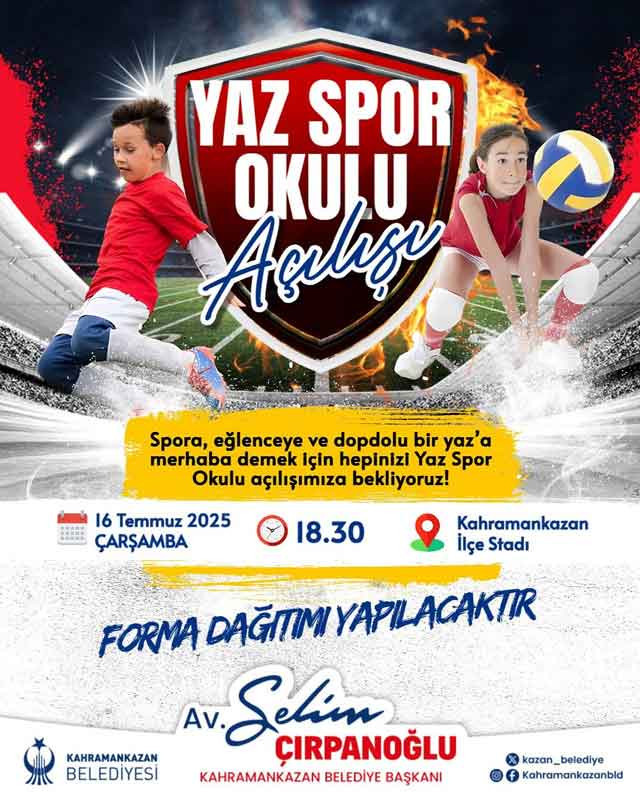 Kahramankazan Belediyesinin Yaz Spor Okulu törenle açılıyor!