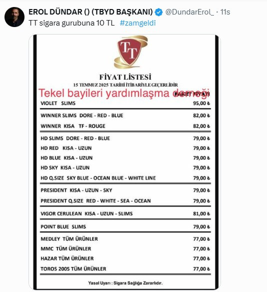Erol Dündar sigaraya yeni zammı duyurdu: Sigara fiyatları 10 TL zamlandı!