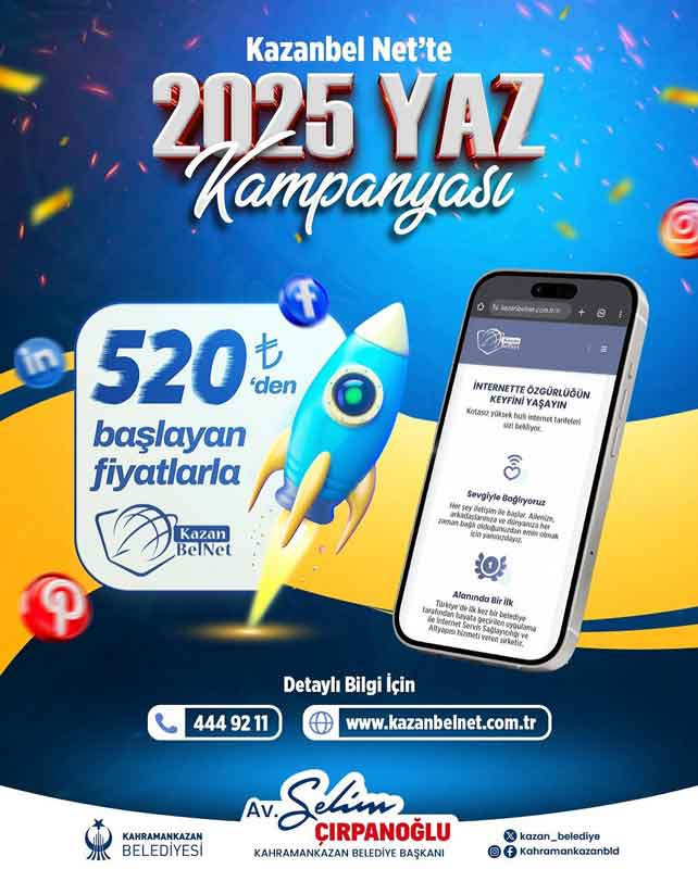 Kahramankazan Belediyesi'nden Kazanbel Net'te yaz kampanyası: 520 TL'ye çekildi