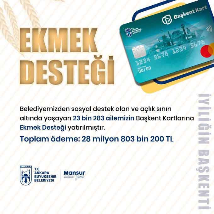 ABB'den 28 milyonluk sosyal yardım: Ekmek desteği Başkent Kart'a yatırıldı