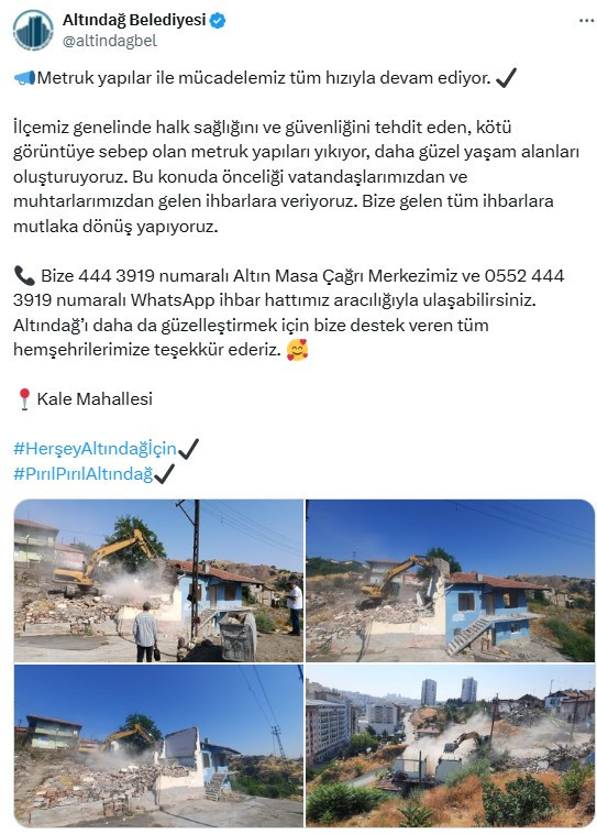 Altındağ Belediyesi metruk yapıları yıkmaya devam ediyor