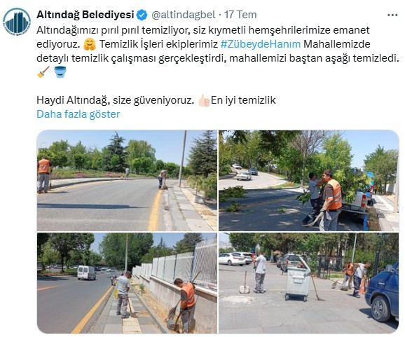 Altındağ Belediyesi temizlik ekipleri Zübeyde Hanım Mahallesi'ni temizledi