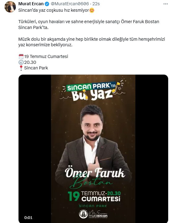 Sincan Belediyesi'nden Ömer Faruk Bostan konseri duyurusu!
