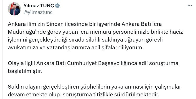 Sincan'da haciz sırasında silahlı saldırı! Adalet Bakanı Yılmaz Tunç açıkladı!