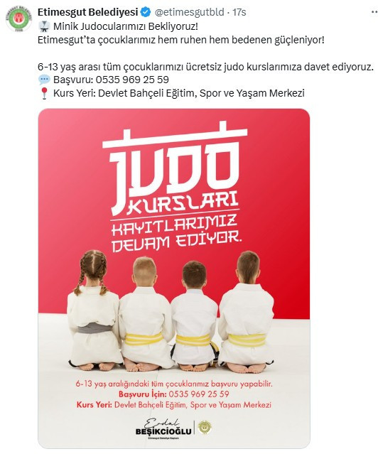Etimesgut Belediyesi'nin judo kurs kayıtları devam ediyor