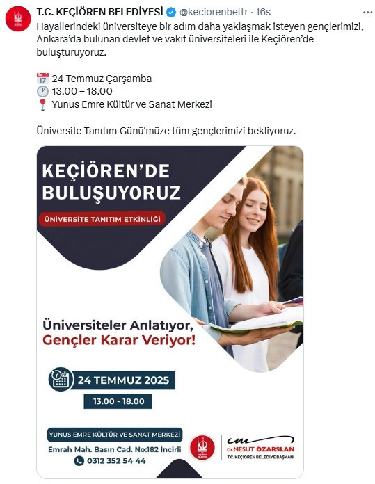 Keçiören Belediyesi'nden gençler için üniversite tanıtım etkinliği
