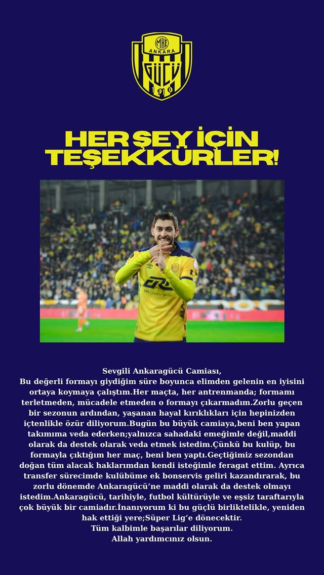 Ali Kaan Güneren Ankaragücü'ne veda etti
