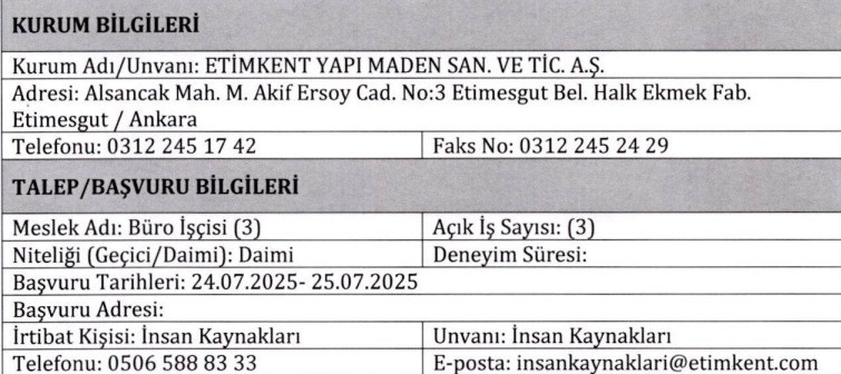 Etimesgut'ta belediye şirketine 18 işçi alınacak: KPSS şartı yok - Resim : 2
