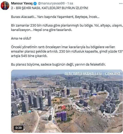Başkan Yavaş'tan 'Bir şehir nasıl katledilir, izleyin!' paylaşımı