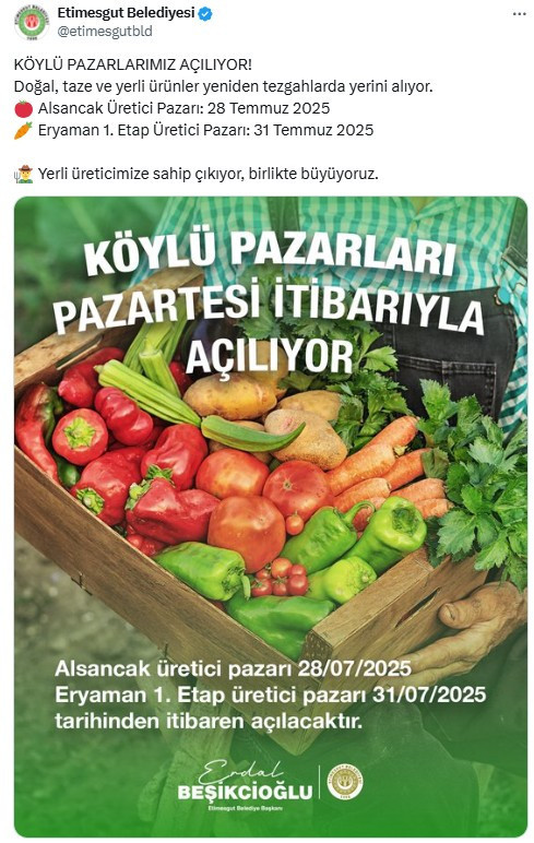 Etimesgut Belediyesi duyurdu! Köylü pazarları pazartesi günü açılıyor