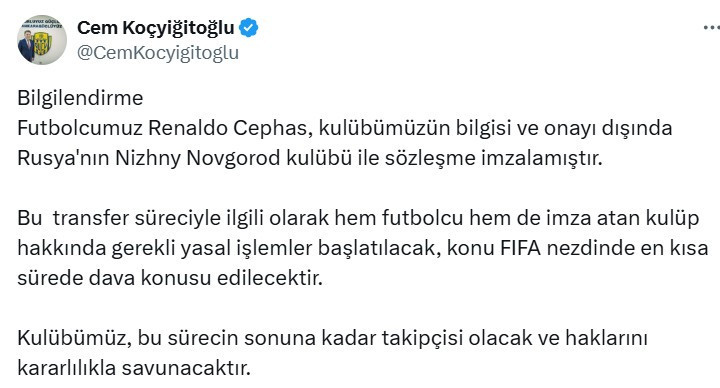 Ankaragücü Renaldo Cephas'ı ve transfer olduğu kulübü FİFA'ya şikayet edecek