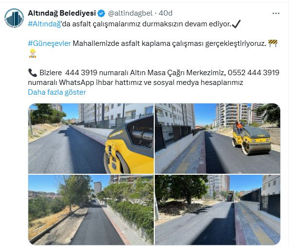 Altındağ Belediyesi asfalt kaplama çalışmalarını sürdürüyor