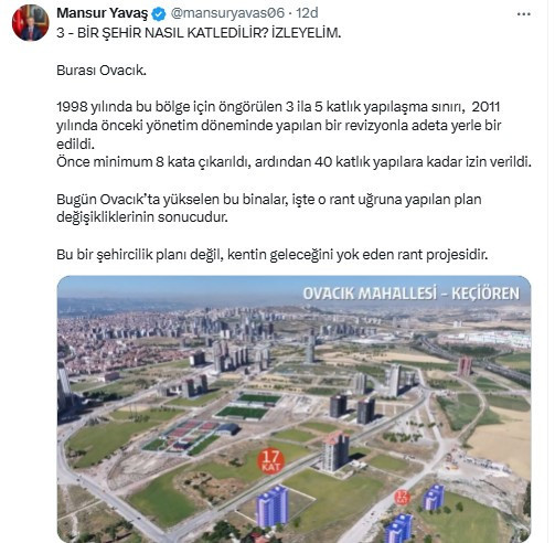 Başkan Yavaş, Ovacık Mahallesi'ndeki yapılaşma sınırının nasıl değiştiğini paylaştı