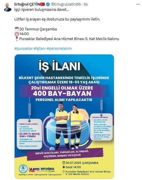 Başkan Çetin, Şehir Hastanesi'ne 400 bay bayan personel alınacağını duyurdu