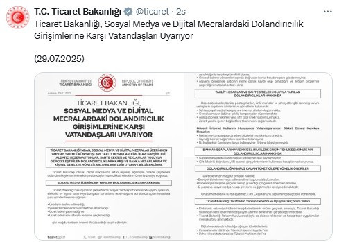 Ticaret Bakanlığı'ndan sosyal medya dolandırıcılığına karşı dikkat çeken uyarı