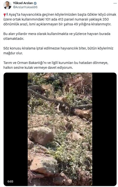 İYİ Parti Ankara Milletvekili Arslan, Ayaş'ta hayvancılığın tehlike altında olduğunu açıkladı!