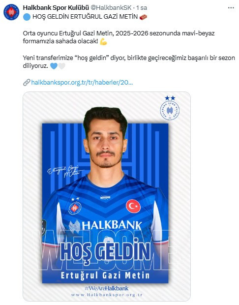 Halkbank, Ertuğrul Gazi Metin'i transfer ettiklerini duyurdu