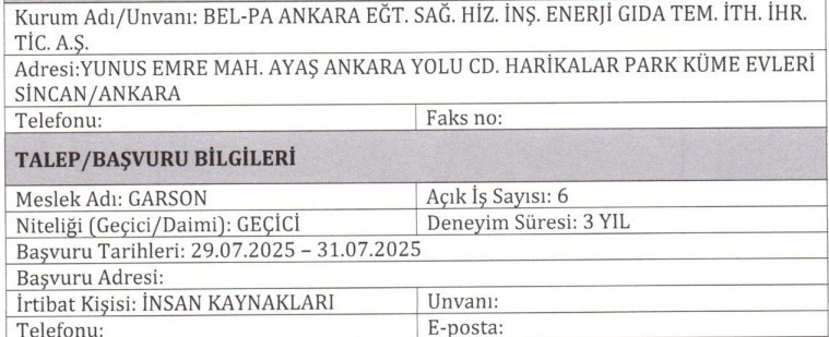 Bel-Pa Ankara şoför, büro işçisi, barista ve garson alıyor: En az lise mezunu