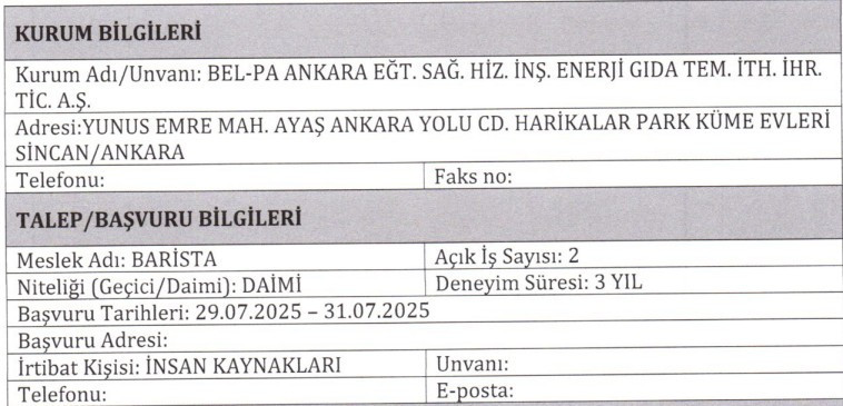 Bel-Pa Ankara şoför, büro işçisi, barista ve garson alıyor: En az lise mezunu - Resim : 2