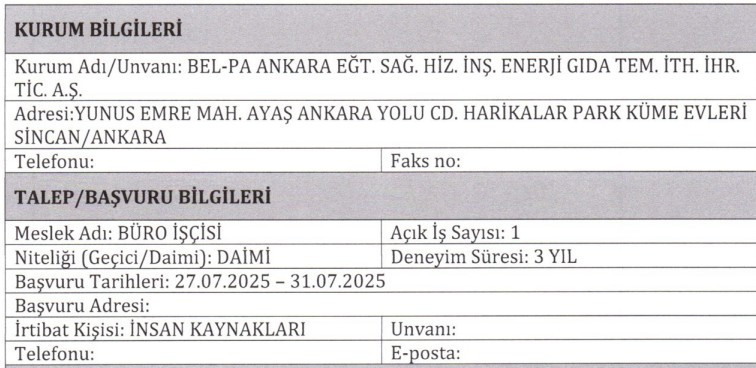 Bel-Pa Ankara şoför, büro işçisi, barista ve garson alıyor: En az lise mezunu - Resim : 3