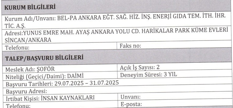 Bel-Pa Ankara şoför, büro işçisi, barista ve garson alıyor: En az lise mezunu - Resim : 4
