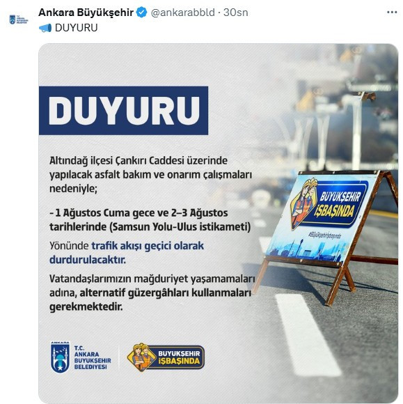 ABB, Çankırı Caddesi'nde asfalt çalışması yapılacağını duyurdu!