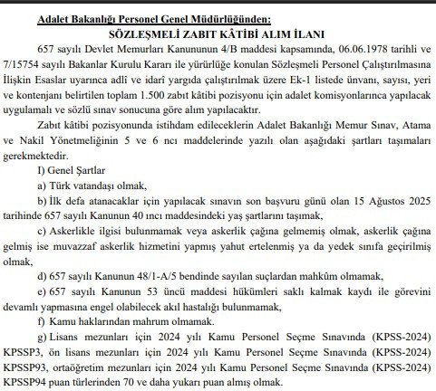 Adalet Bakanlığı 5 bin personel alacak! İnfaz ve koruma memuru, zabıt katibi, hemşire - Resim : 2