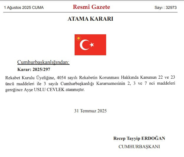 Cumhurbaşkanı Erdoğan'ın imzaladığı yeni atama kararları Resmi Gazete'de