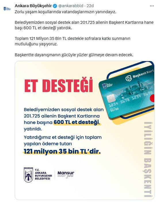 ABB duyurdu! 201.725 haneye 600 TL'lik et desteği ödemesi yatırıldı!