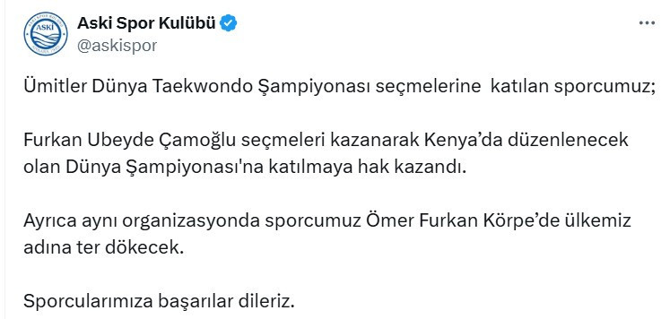 ASKİ Spor'un genç sporcuları dünya şampiyonasında boy gösterecekler