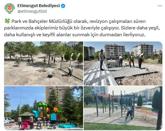 Etimesgut Belediyesi parklar için çalışmalarına devam ediyor