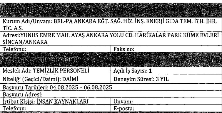 ABB BEL-PA Ankara en az lise mezunu temizlik işçisi alıyor