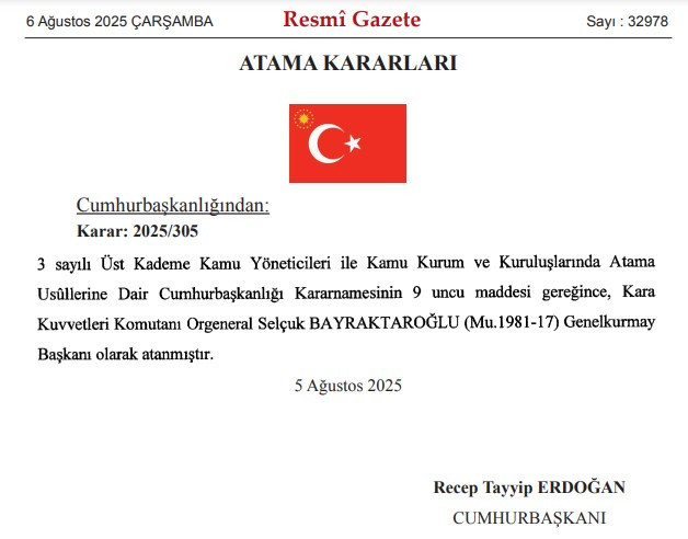 YAŞ kararları Cumhurbaşkanı Erdoğan'ın imzasıyla Resmi Gazete'de yayımlandı