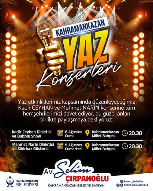 Kahramankazan Belediyesi'nden Yaz Konserleri daveti