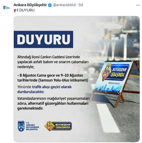 ABB, Çankırı Caddesi'ndeki asfalt çalışmalarının bu hafta başlayacağını duyurdu!