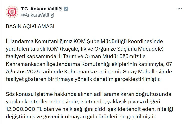 Ankara'da 12 Milyon TL'lik sağlıksız gıda ürünü ele geçirildi