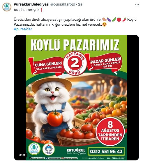 Pursaklar Belediyesi'nden köylü pazarları duyurusu! Haftada 2 gün hizmet verecek