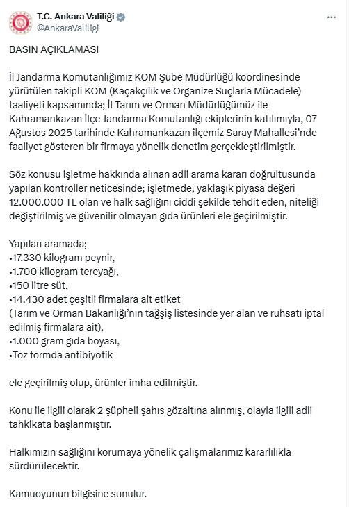 Ankara'da 12 milyon TL'lik sağlıksız ürün ele geçirilmişti: 1 kişi tutuklandı