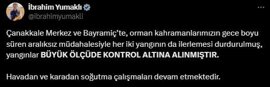 Bakan Yumaklı Çanakkale'deki yangınların son durumunu açıkladı!