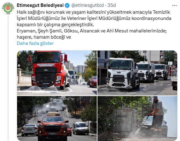 Etimesgut Belediyesi, haşere ve karasinekle mücadeleyi sürdürüyor