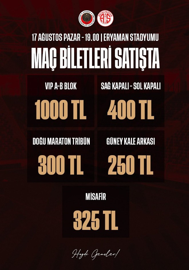 Gençlerbirliği - Antalyaspor maç biletleri satışa çıktı