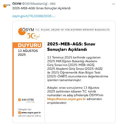 ÖSYM, AGS sonuçlarının açıklandığını duyurdu!