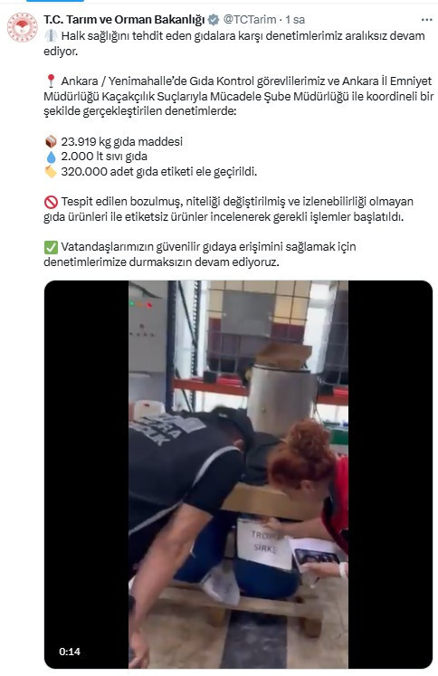 Yenimahalle'deki gıda denetimlerinde 300 binden fazla gıda etiketi ele geçirildi