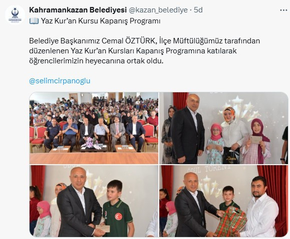 Kahramankazan Belediyesi yaz kursunu tamamlayan öğrencilerin heyecanına ortak oldu