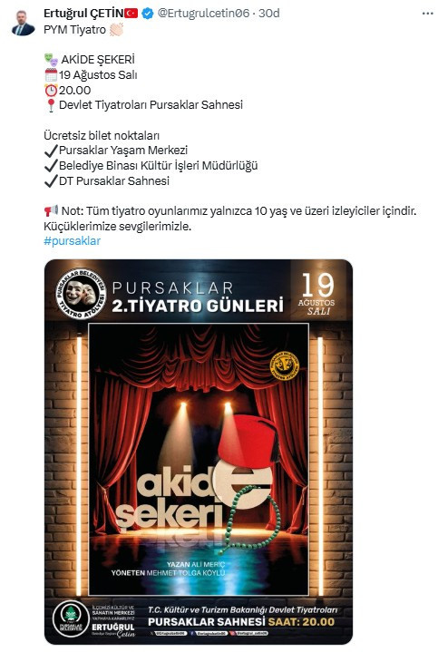 Pursaklar Belediyesi'nden 'Akide Şekeri' tiyatro oyunu duyurusu!