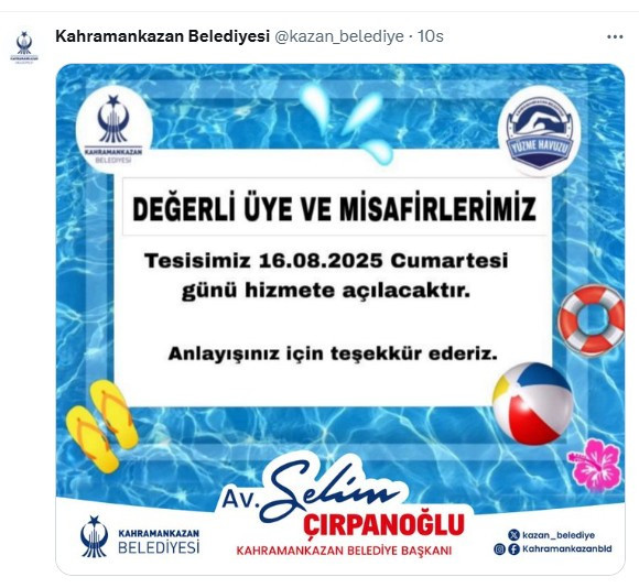 Kahramankazan Belediyesi'nin yüzme havuzu yeniden hizmete açıldı!