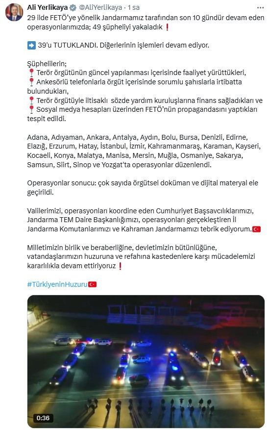 29 ilde FETÖ operasyonu: 49 şüpheliden 39'u tutuklandı