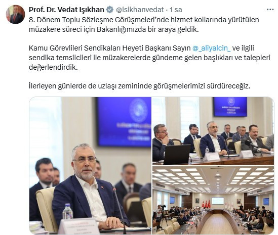 Bakan Işıkhan paylaştı: 8. Dönem Toplu Sözleşme görüşmeleri devam ediyor