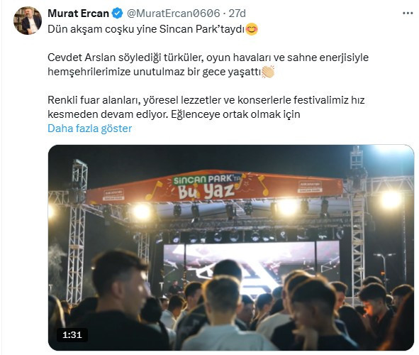 Sincan Park'ta, Cevdet Arslan konseri izleyenleri coşturdu