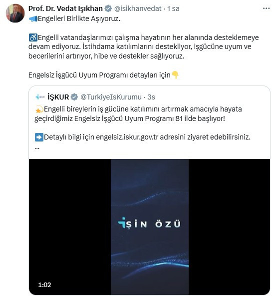 Bakan Işıkhan, Engelsiz İşgücü Uyum Programı'nın başladığını duyurdu
